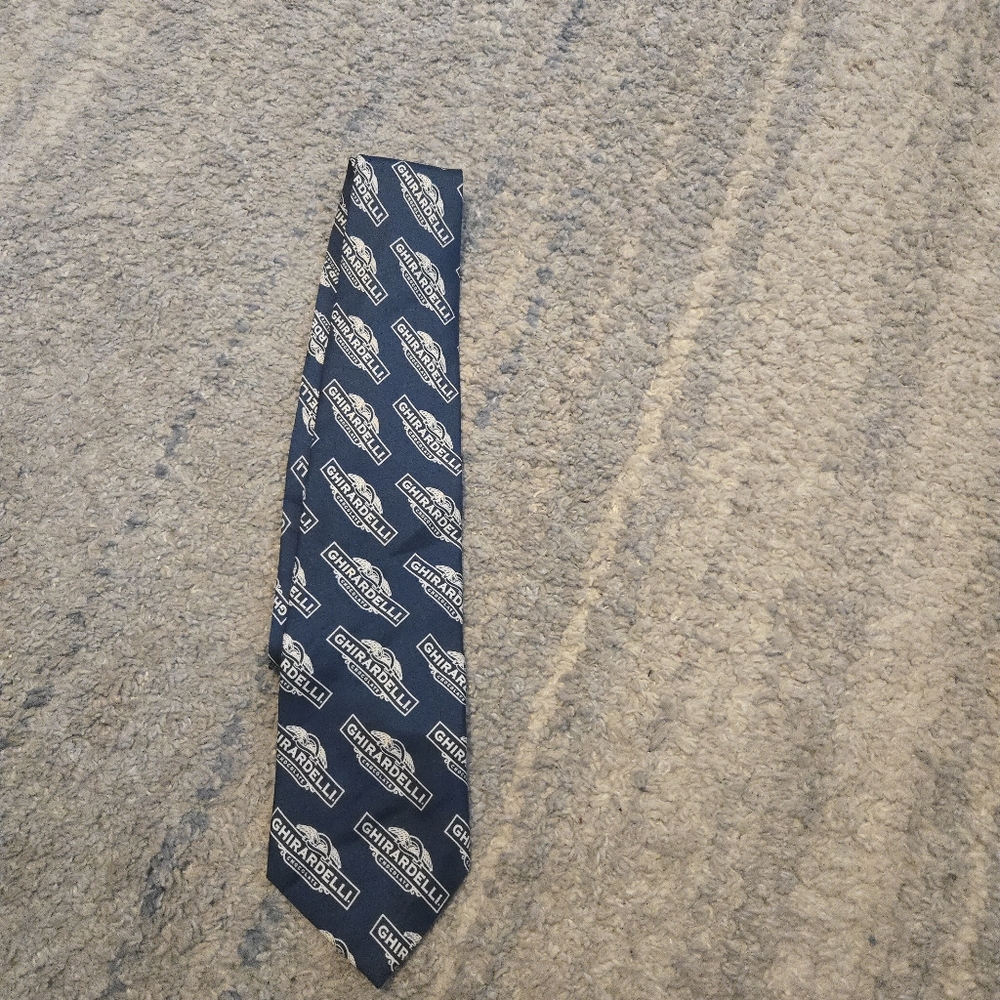 Ghirardelli Chocolate "Wolfmark" Men’s Silk Necktie – Navy Blue & White